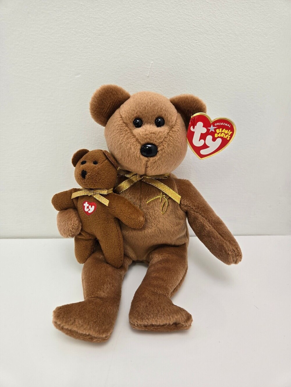 Vintage Ty Beanie Baby "Signature Bear" with Baby Cub (9 inch)